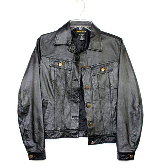 Metrostyle 100% Leather Black Jacket Lined Biker Size 4 Womens - Picture 1 of 7
